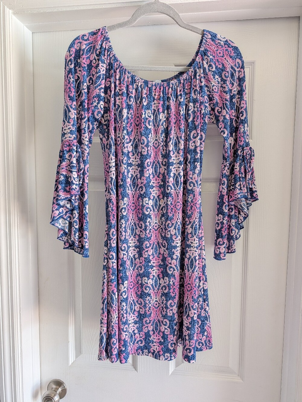 Honey Me Pink & Navy Paisley Boho Mini Dress - Size Medium